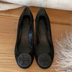 Tory Burch Sally Suede Black Wedge Shoe